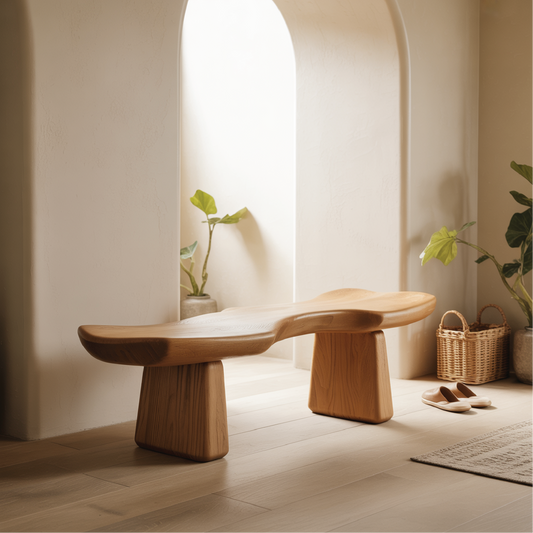 Handcrafted Solid Wood Entryway Bench with Sculptural Organic Seat for Modern Minimalist Homes