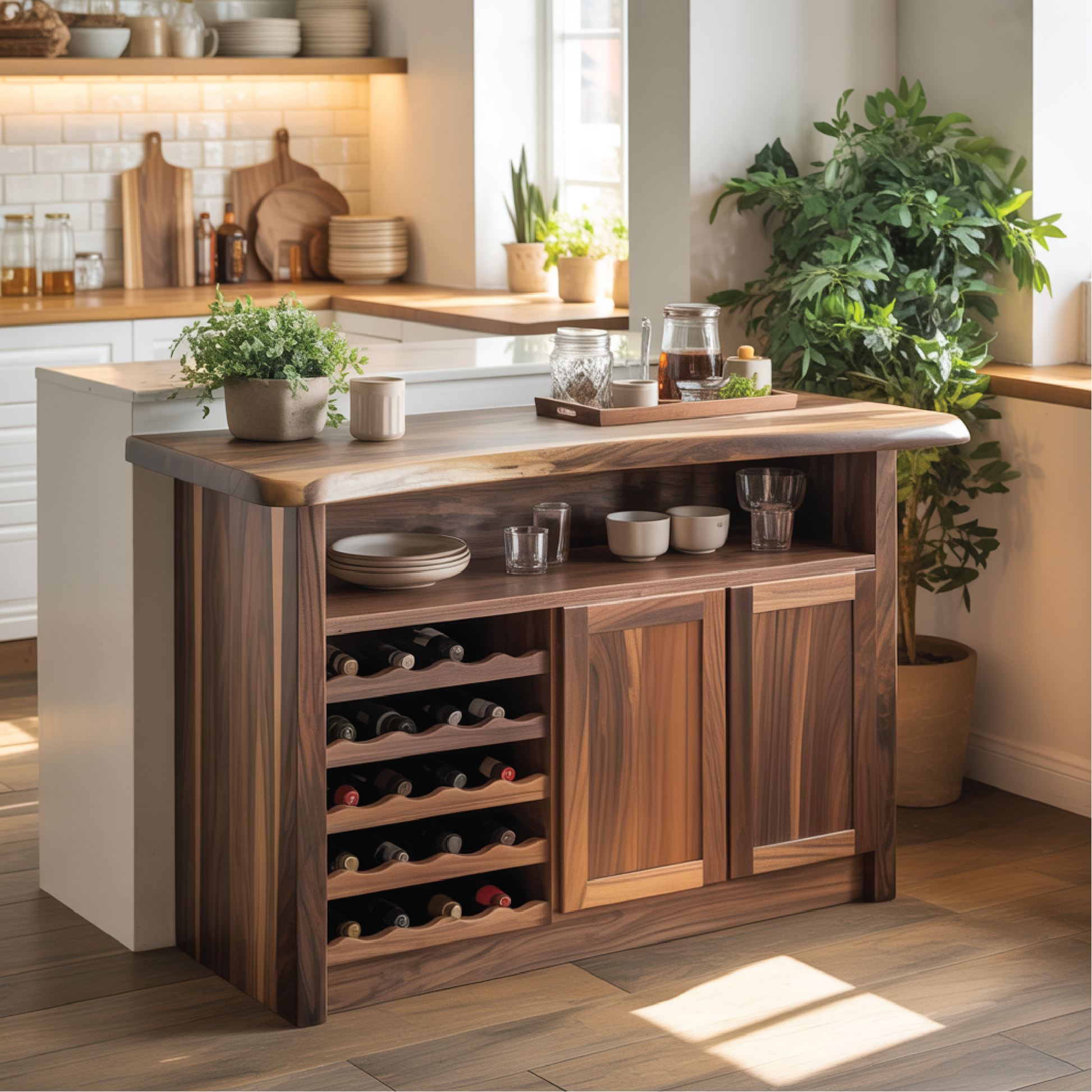 Handcrafted Solid Wood Wine Cabinet for Dining Room | Elegant Natural Storage & Display Lynnsnail