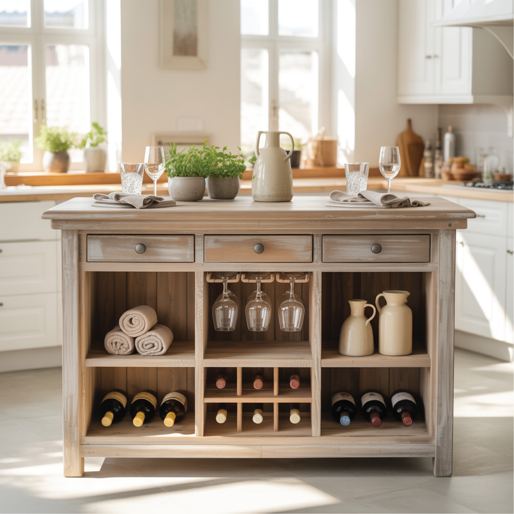 Handcrafted Solid Wood Dining Cabinet with Wine Storage and Hanging Glass Display Lynnsnail