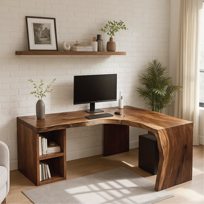 Handcrafted Solid Wood L-Shaped Work Desk – Live Edge Office Table with Modern Organic Design Lynnsnail
