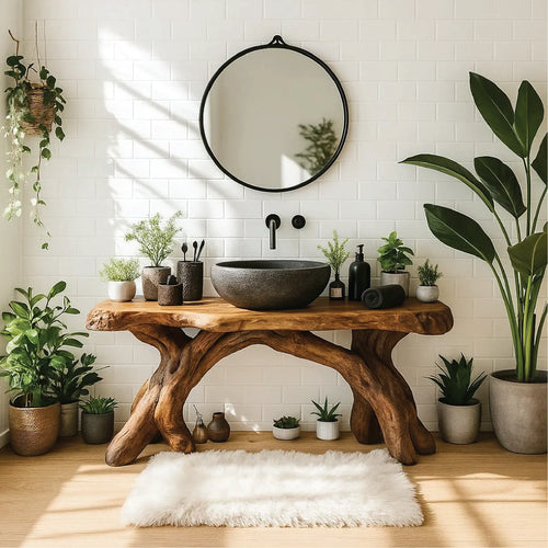Handcrafted Solid Wood Bathroom Vanity with Organic Root Base and Natural Rustic Design Lynnsnail
