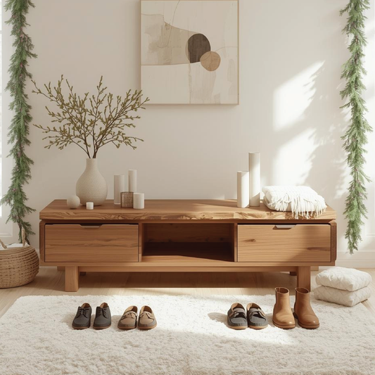 Handcrafted Solid Wood Entryway Bench with Live Edge Design and Minimalist Storage Style