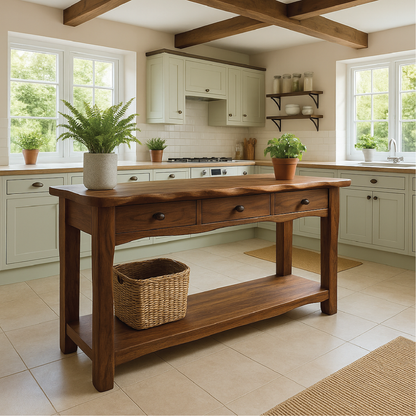 Handcrafted Solid Wood Console Table with Drawers and Shelf for Rustic Farmhouse Kitchen Decor Lynnsnail