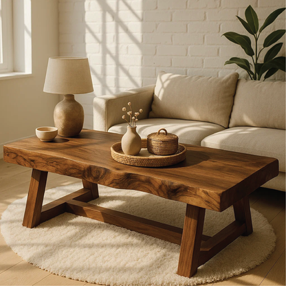Handcrafted Solid Wood Coffee Table with Natural Live Edge and Angled Base for Modern Homes Lynnsnail