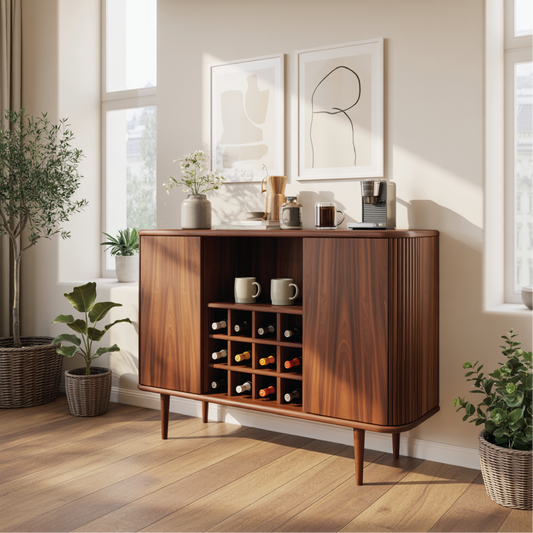 Solid Wood Wine Storage Cabinet with Built-In Bottle Rack and Sliding Doors for Modern Homes Lynnsnail