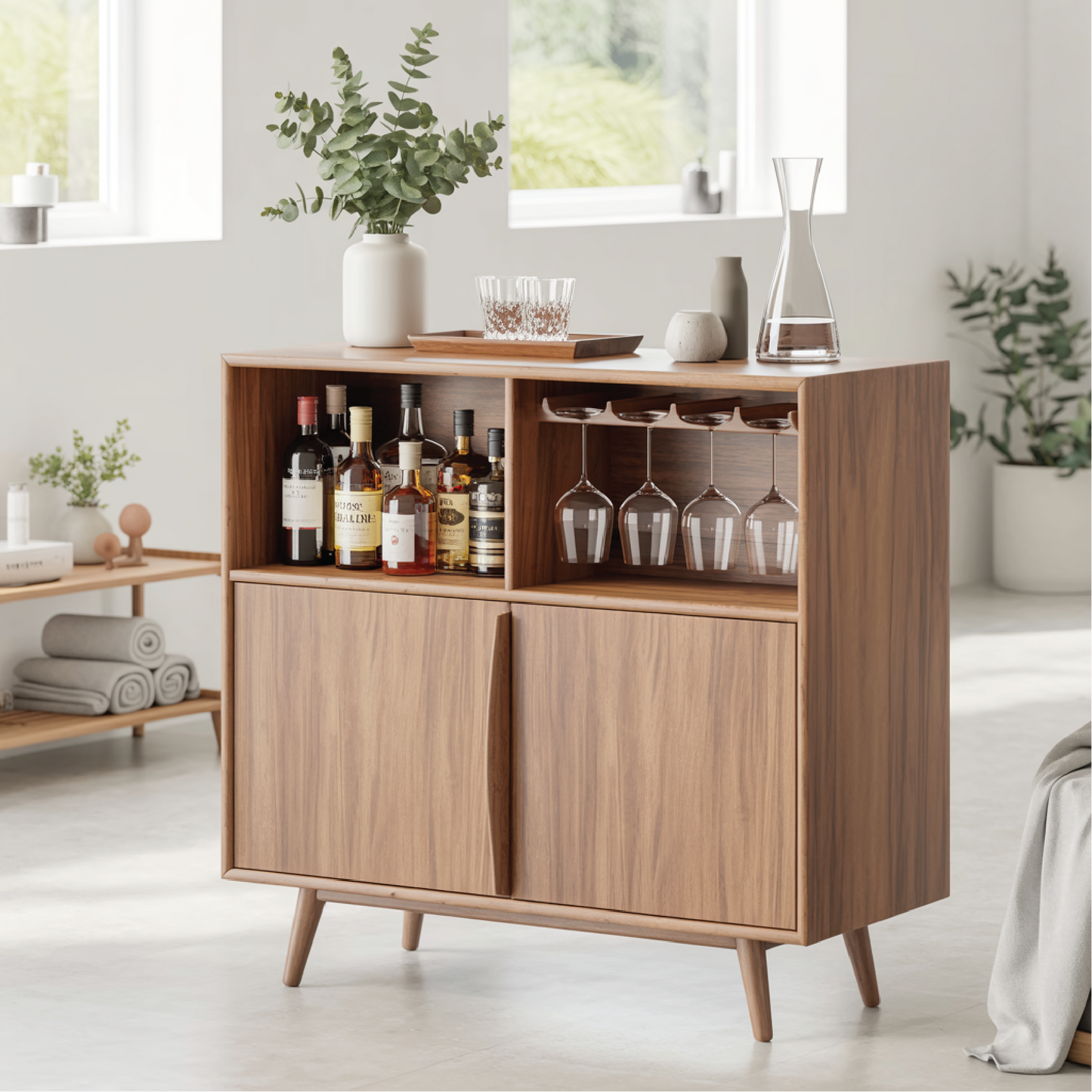 Handcrafted Solid Wood Dining Cabinet with Wine Storage and Glass Holder Shelves Lynnsnail