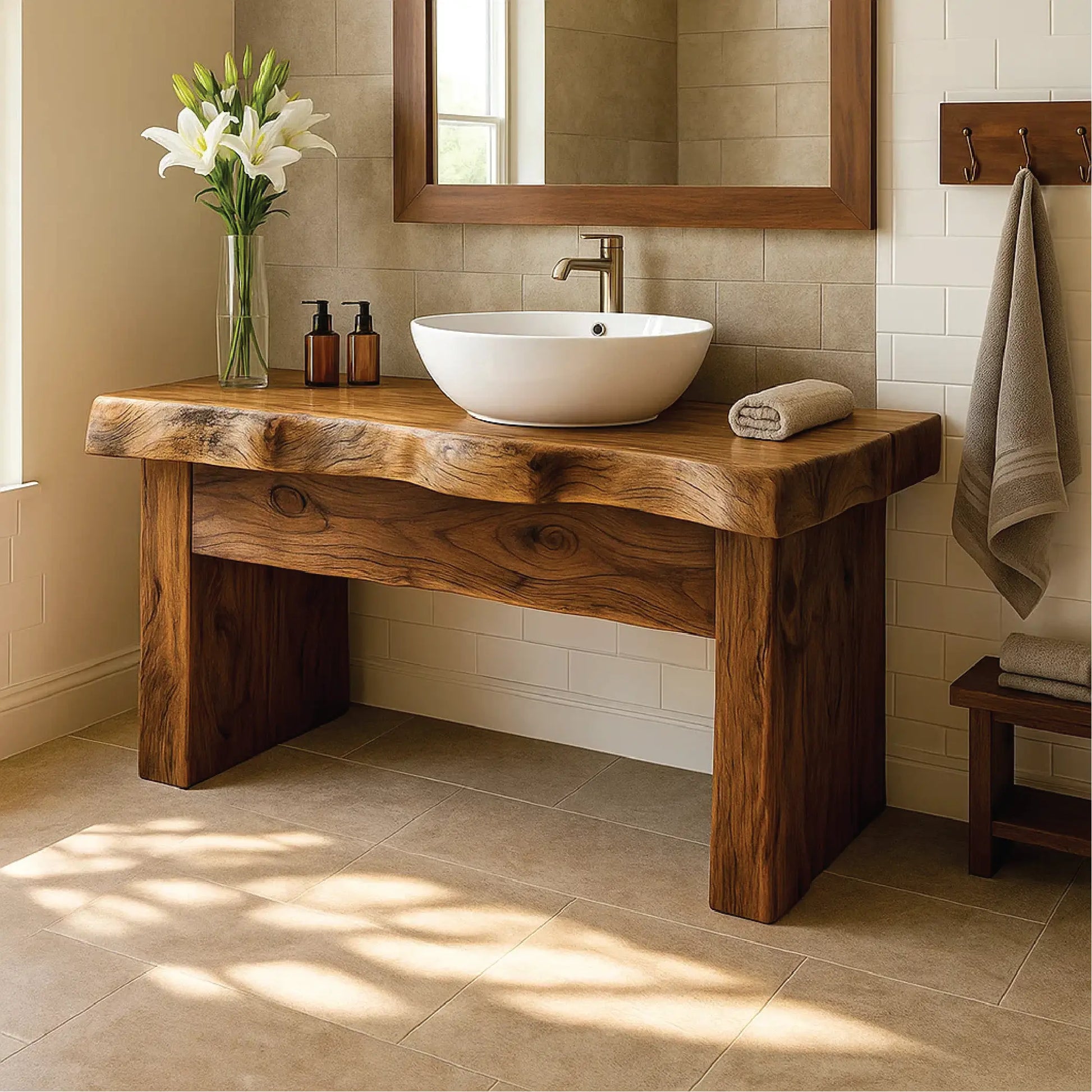 Handcrafted Solid Wood Bathroom Vanity with Live Edge Design for Natural and Modern Interiors Lynnsnail