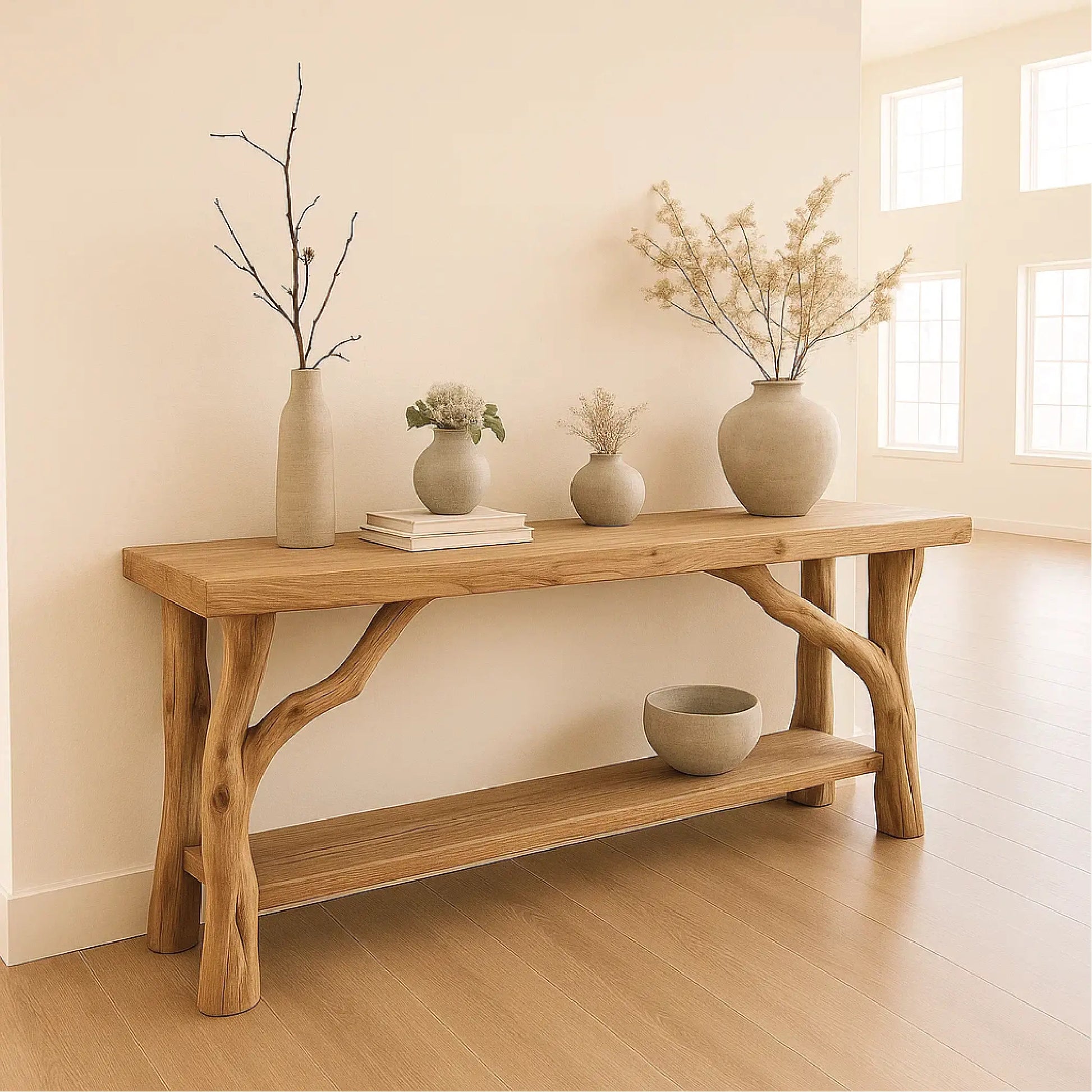 Handcrafted Solid Wood Console Table with Natural Branch Legs for Organic Minimalist Interiors Lynnsnail
