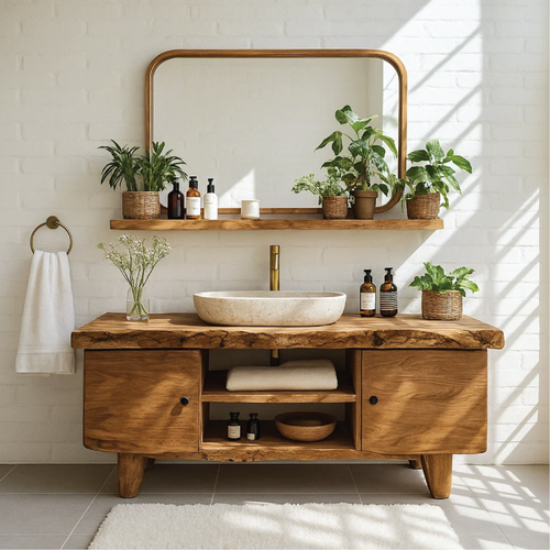 Handcrafted Solid Wood Bathroom Vanity with Live Edge Top and Natural Minimalist Design Lynnsnail
