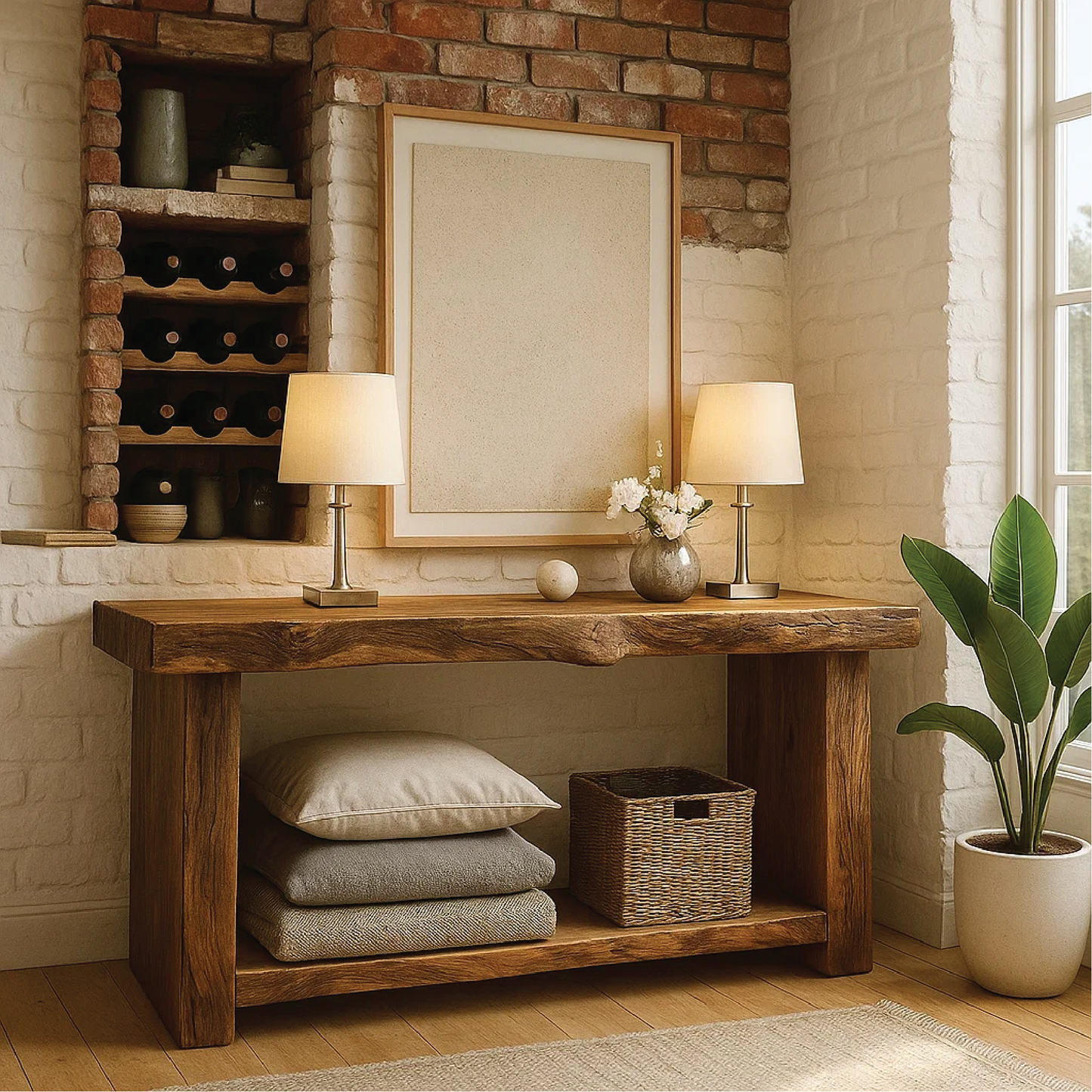Handcrafted Solid Wood Console Table with Live Edge Rustic Design for Entryway or Living Room Lynnsnail