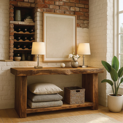 Handcrafted Solid Wood Console Table with Live Edge Rustic Design for Entryway or Living Room Lynnsnail
