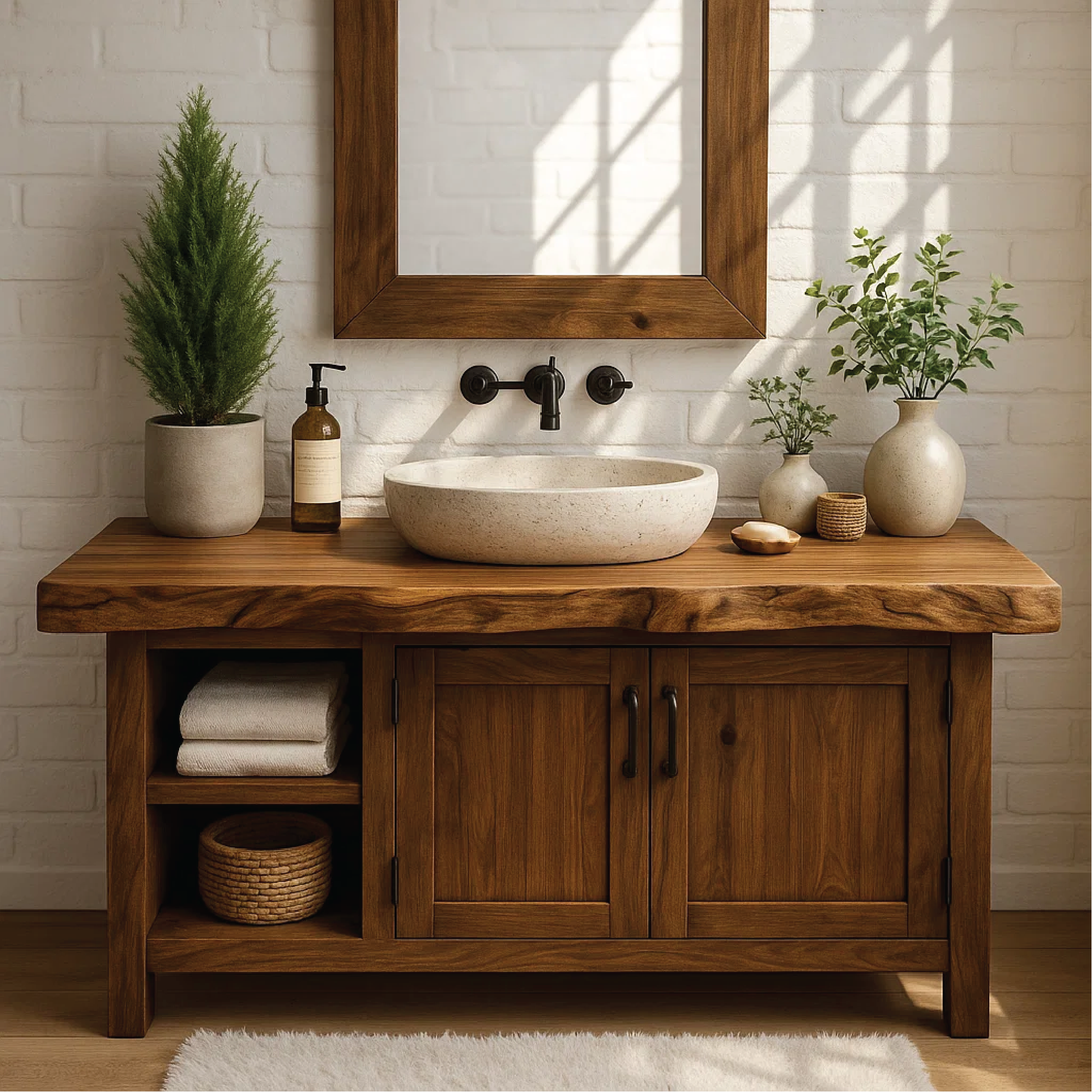 Handcrafted Solid Wood Bathroom Vanity with Live Edge Top and Farmhouse Rustic Design Lynnsnail