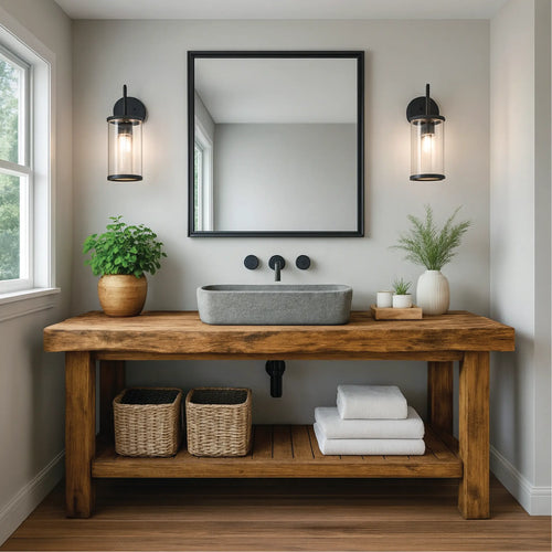Rustic Solid Wood Bathroom Vanity with Slatted Shelf and Natural Finish for Handcrafted Interiors Lynnsnail