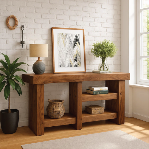 Handcrafted Solid Wood Console Table with Modern Rustic Design for Entryway or Living Room Lynnsnail