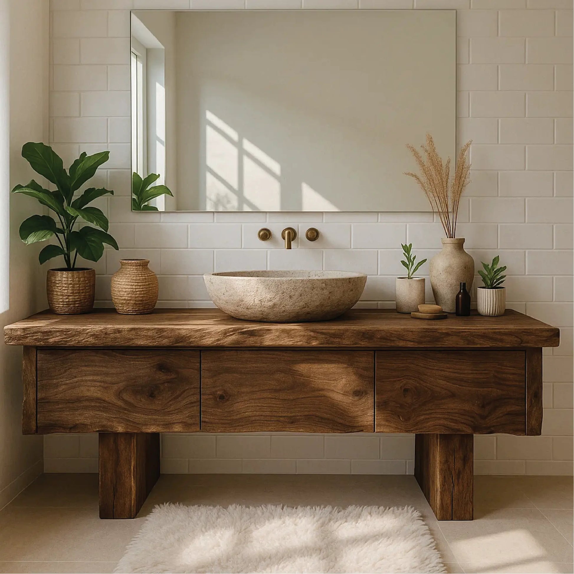 Handcrafted Solid Wood Bathroom Vanity with Live Edge Top and Minimalist Modern Design Lynnsnail