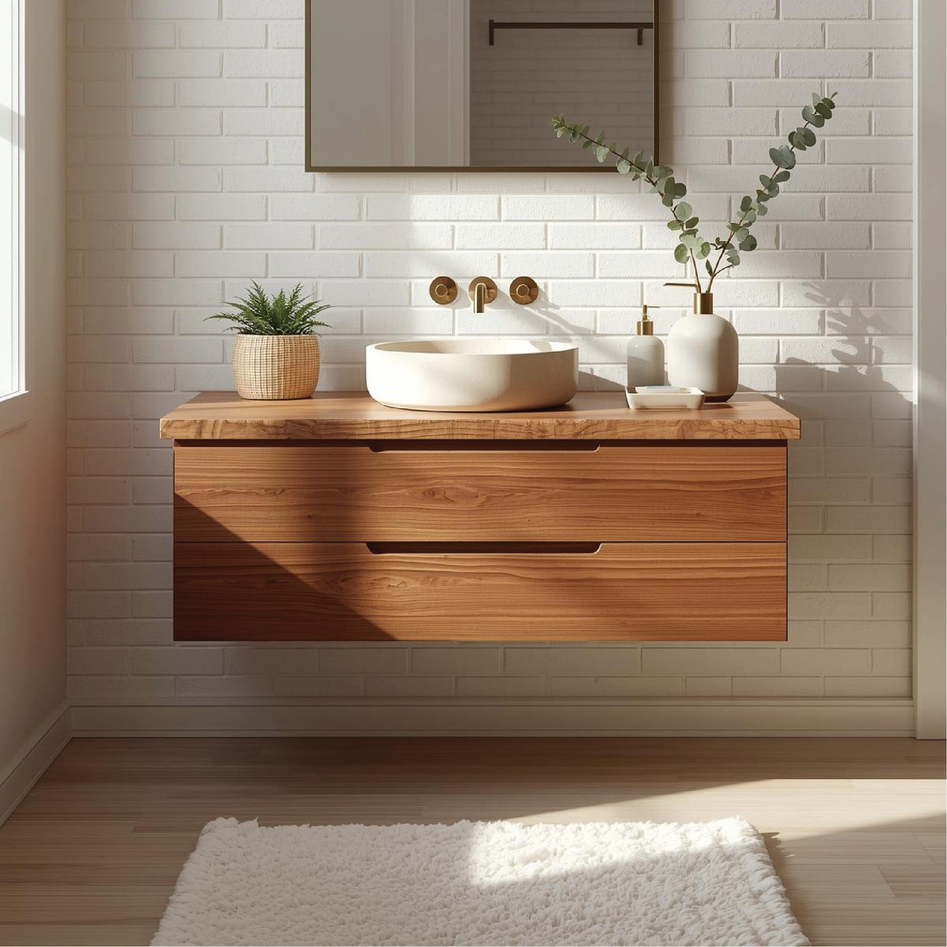Handcrafted Solid Wood Floating Vanity with Minimalist Design and Natural Live Edge Detail Lynnsnail