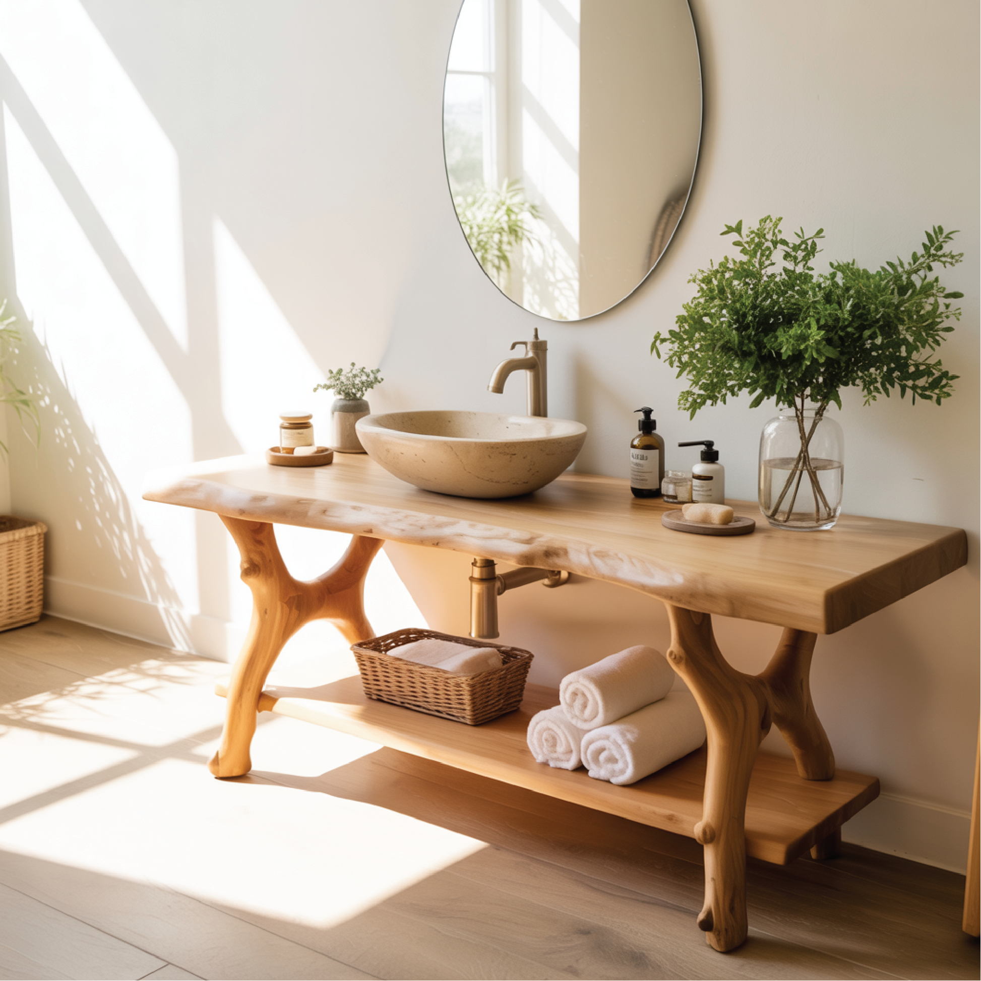 Solid Wood Bathroom Vanity with Natural Live Edge Design – Handcrafted Luxury Sink Console Lynnsnail