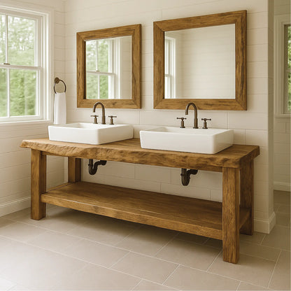 Handcrafted Double Sink Solid Wood Bathroom Vanity with Natural Finish for Modern Rustic Spaces Lynnsnail