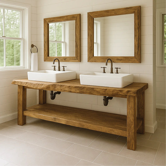 Handcrafted Double Sink Solid Wood Bathroom Vanity with Natural Finish for Modern Rustic Spaces Lynnsnail