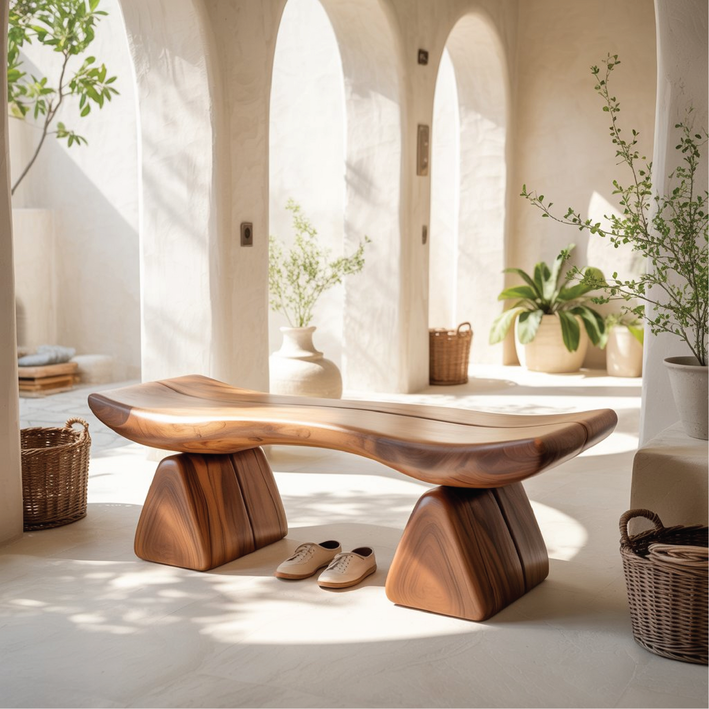 Handcrafted Solid Wood Entryway Bench with Sculpted Organic Form for Modern Minimalist Spaces Lynnsnail