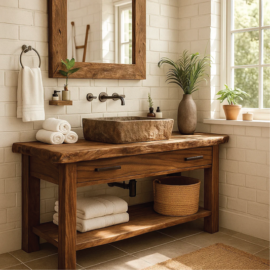 Handcrafted Solid Wood Bathroom Vanity with Rustic Live Edge Design and Modern Farmhouse Charm Lynnsnail