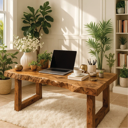Handcrafted Solid Wood Work Desk – Natural Live Edge Office Table with Modern Minimal Design