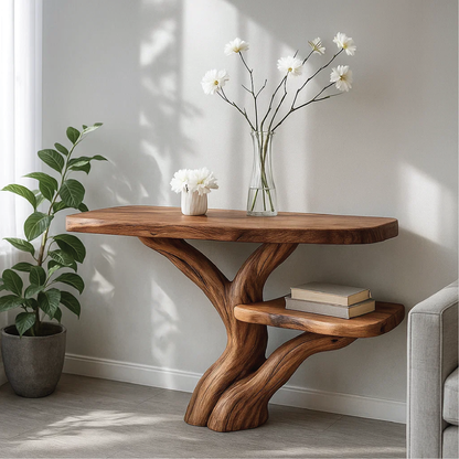 Handcrafted Solid Wood Tree Console Table with Organic Branch Design for Modern Natural Spaces Lynnsnail