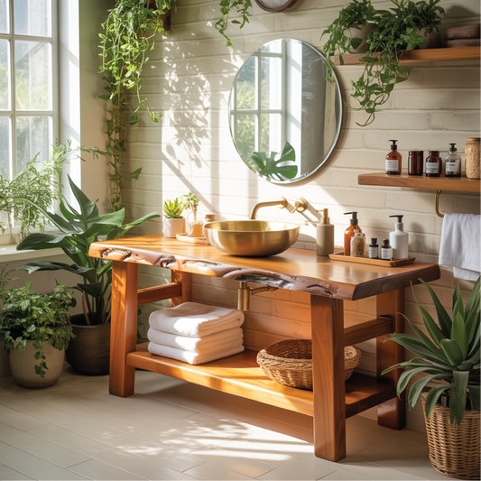 Solid Wood Live Edge Bathroom Vanity – Handcrafted Natural Timber Sink Console Lynnsnail