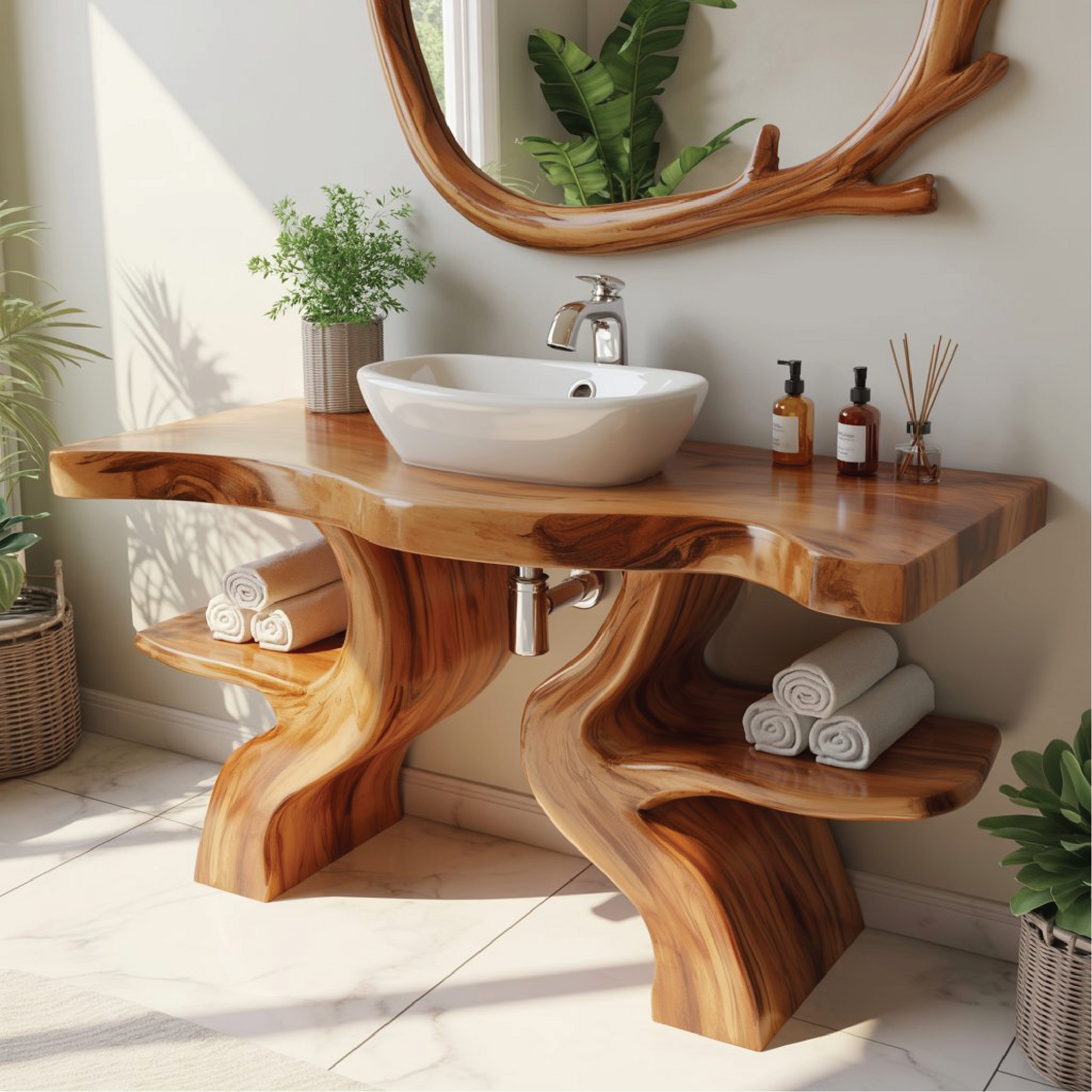 Handcrafted Solid Wood Bathroom Vanity with Live Edge Design for Natural Luxury Spaces Lynnsnail