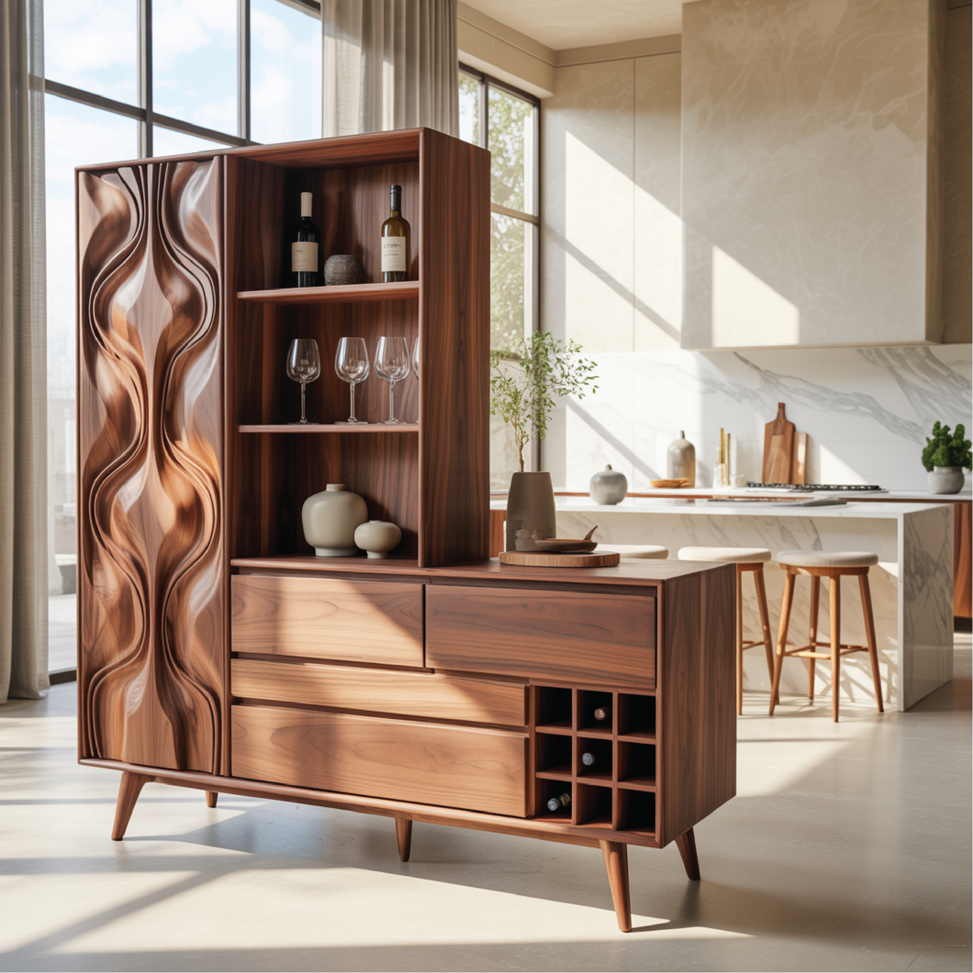 Handcrafted Solid Wood Dining Cabinet with Wine Storage and Open Shelves for Modern Homes Lynnsnail