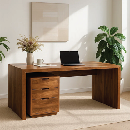 Handcrafted Solid Wood Work Desk – Minimalist Executive Office Table with 3-Drawer Storage Lynnsnail