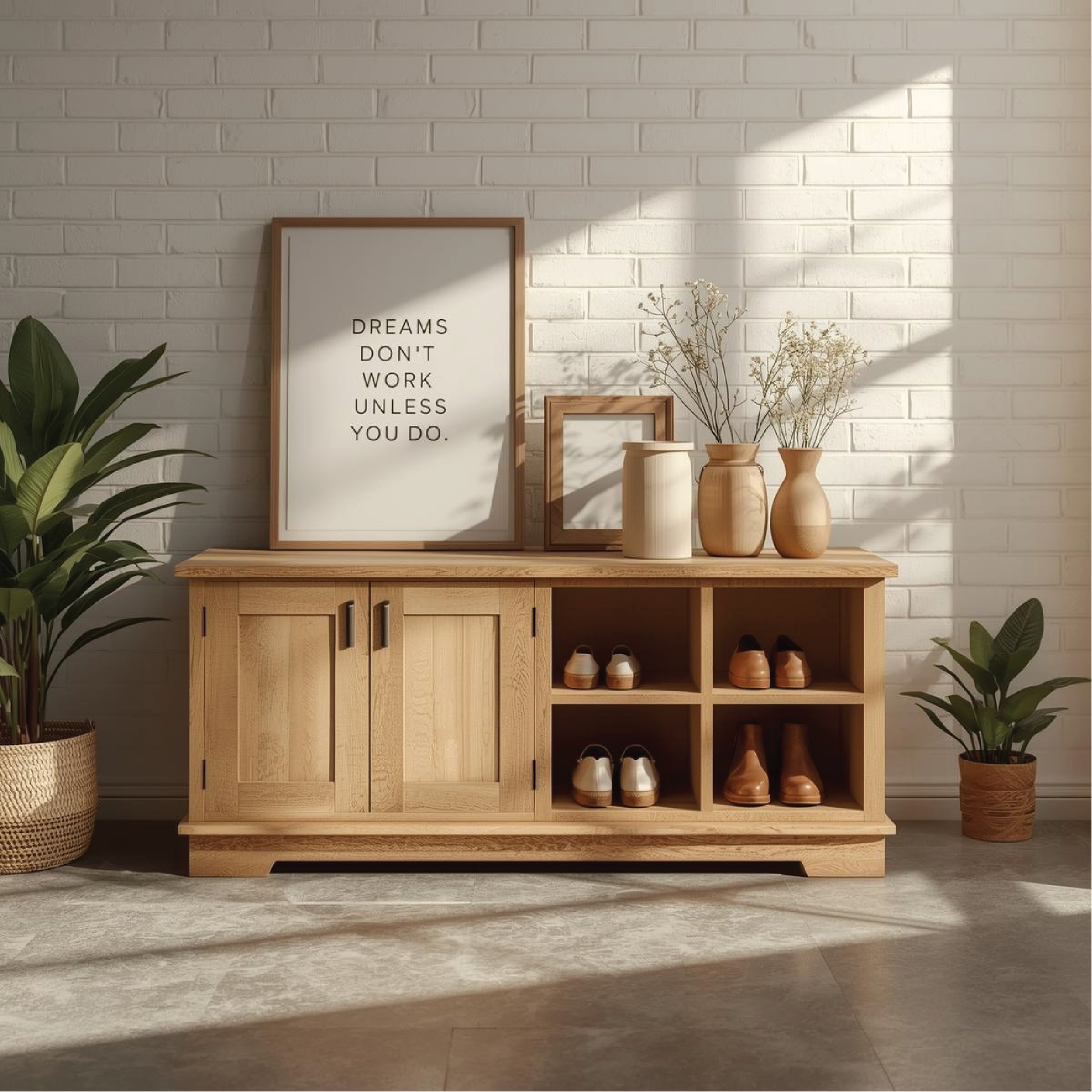 Handcrafted Solid Wood Entryway Bench with Storage Cabinets and Open Shelves for Modern Homes Lynnsnail