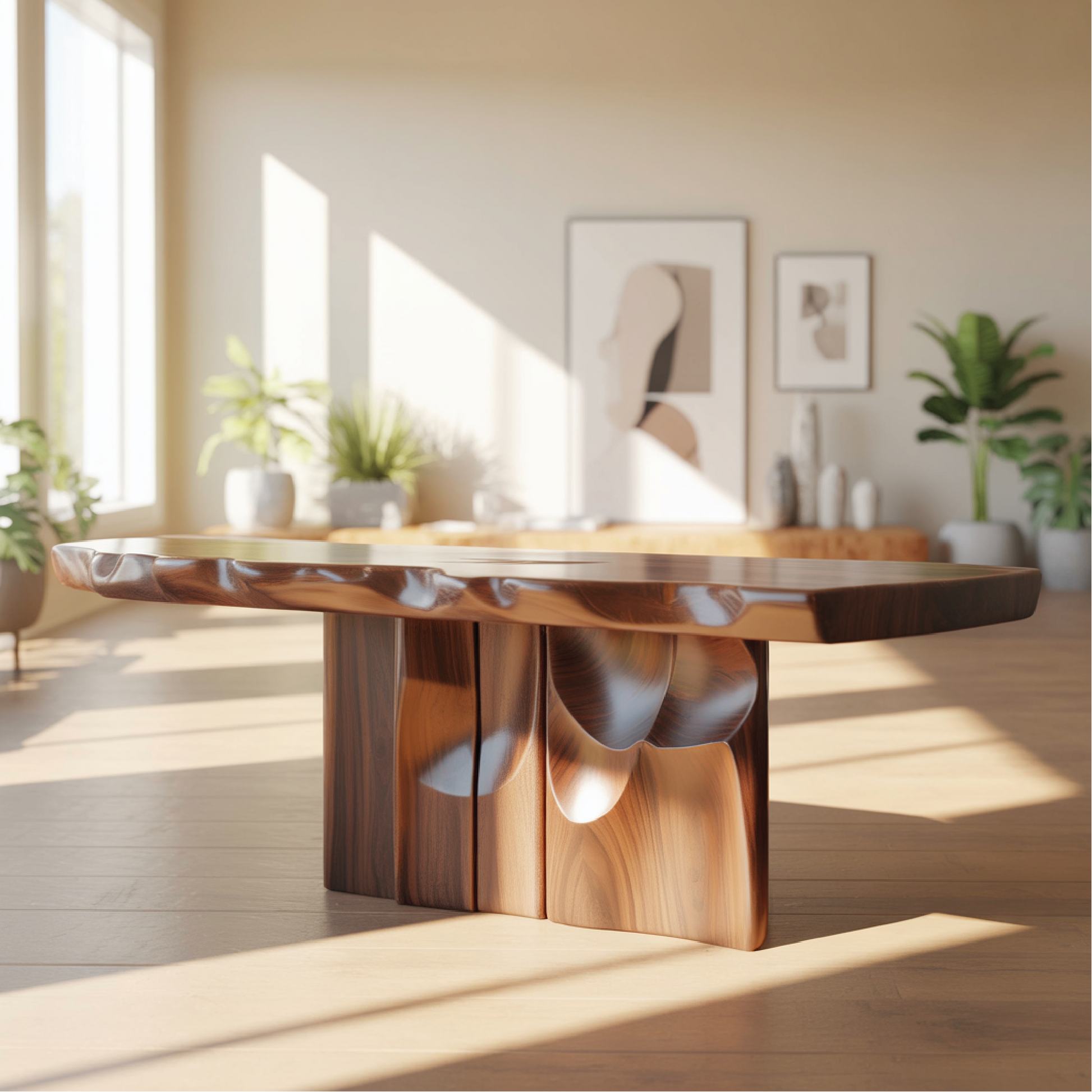 Handcrafted Solid Wood Console Table with Sculpted Base and Organic Live-Edge Design Lynnsnail