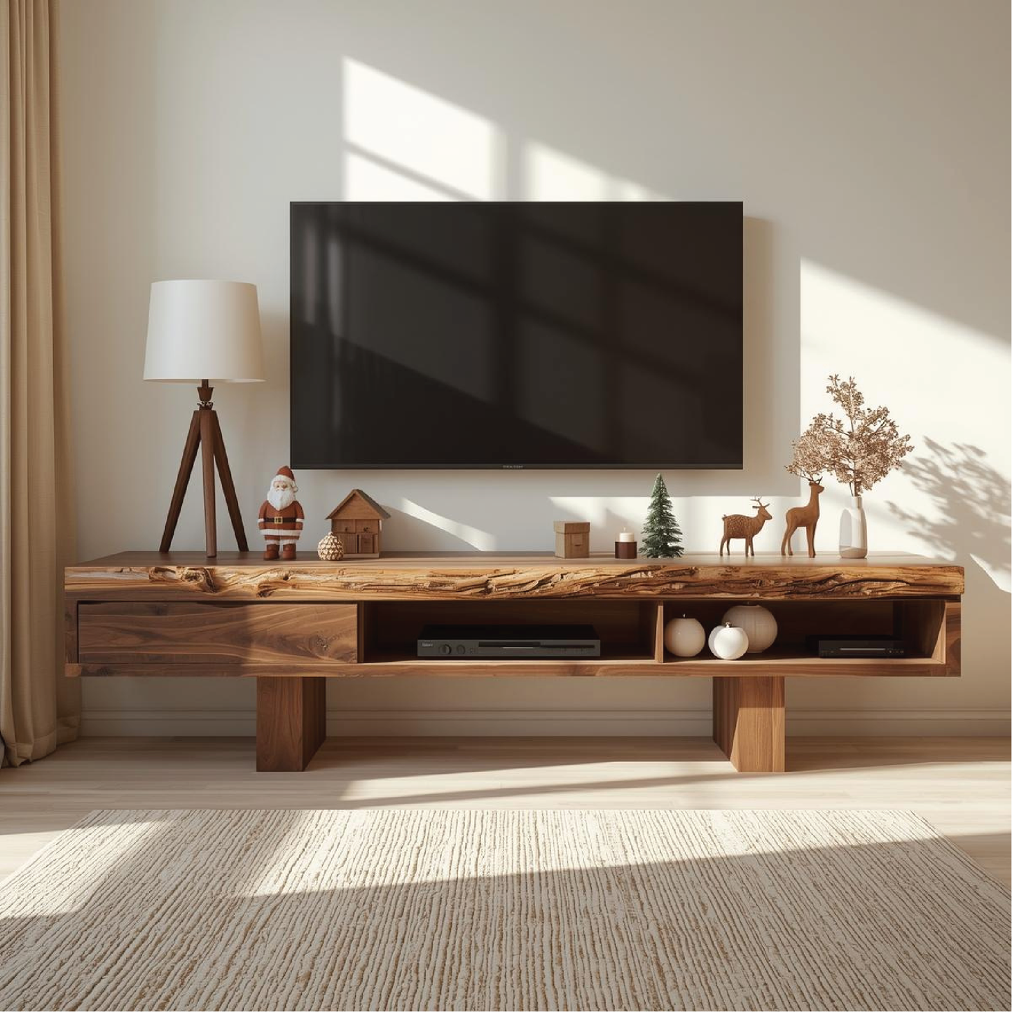 Handcrafted Solid Wood Live Edge TV Stand with Minimalist Design for Elegant Modern Interiors Lynnsnail