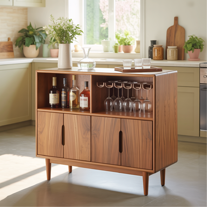 Handcrafted Solid Wood Dining Cabinet with Wine Storage and Hanging Glass Rack Lynnsnail