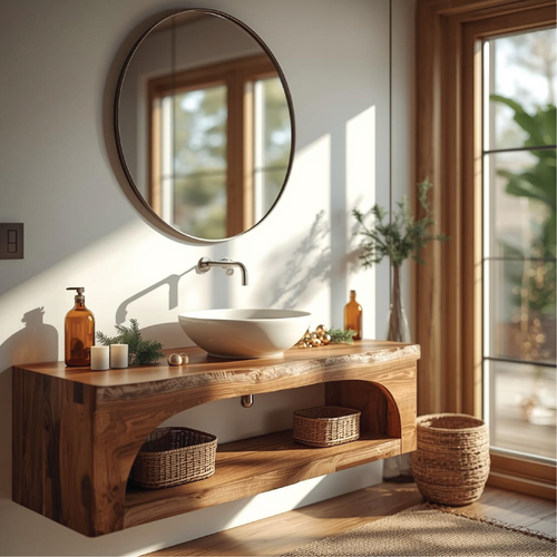 Handcrafted Solid Wood Floating Vanity with Live Edge Design and Minimalist Natural Finish Lynnsnail