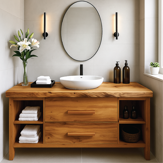Handcrafted Solid Wood Bathroom Vanity with Drawers and Open Shelves for Modern Interiors Lynnsnail