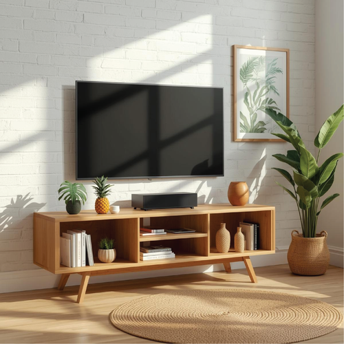 Handcrafted Solid Wood TV Stand with Open Shelving and Mid-Century Modern Minimalist Design Lynnsnail