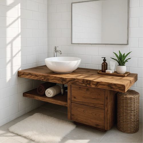 Handcrafted Solid Wood Bathroom Vanity with Live Edge Countertop and Modern Storage Design Lynnsnail