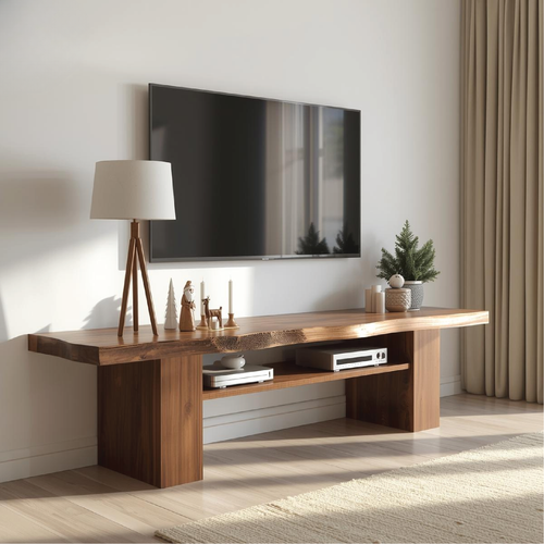 Handcrafted Solid Wood Live Edge TV Stand with Natural Finish for Modern and Rustic Interiors Lynnsnail