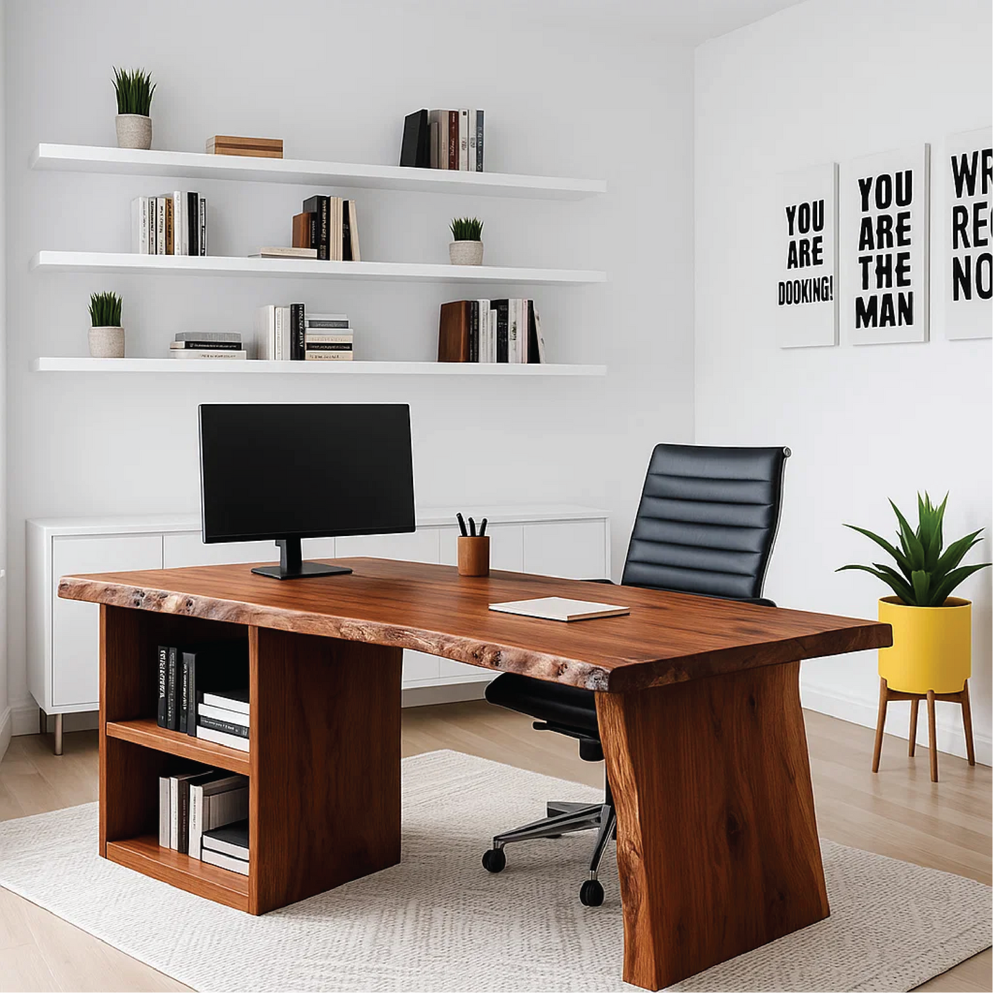 Handcrafted Solid Wood Work Desk – Live Edge Executive Office Table with Modern Minimal Design Lynnsnail