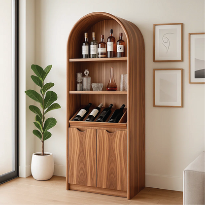 Solid Wood Arched Wine Storage Cabinet with Display Shelves and Bottle Organizer Lynnsnail
