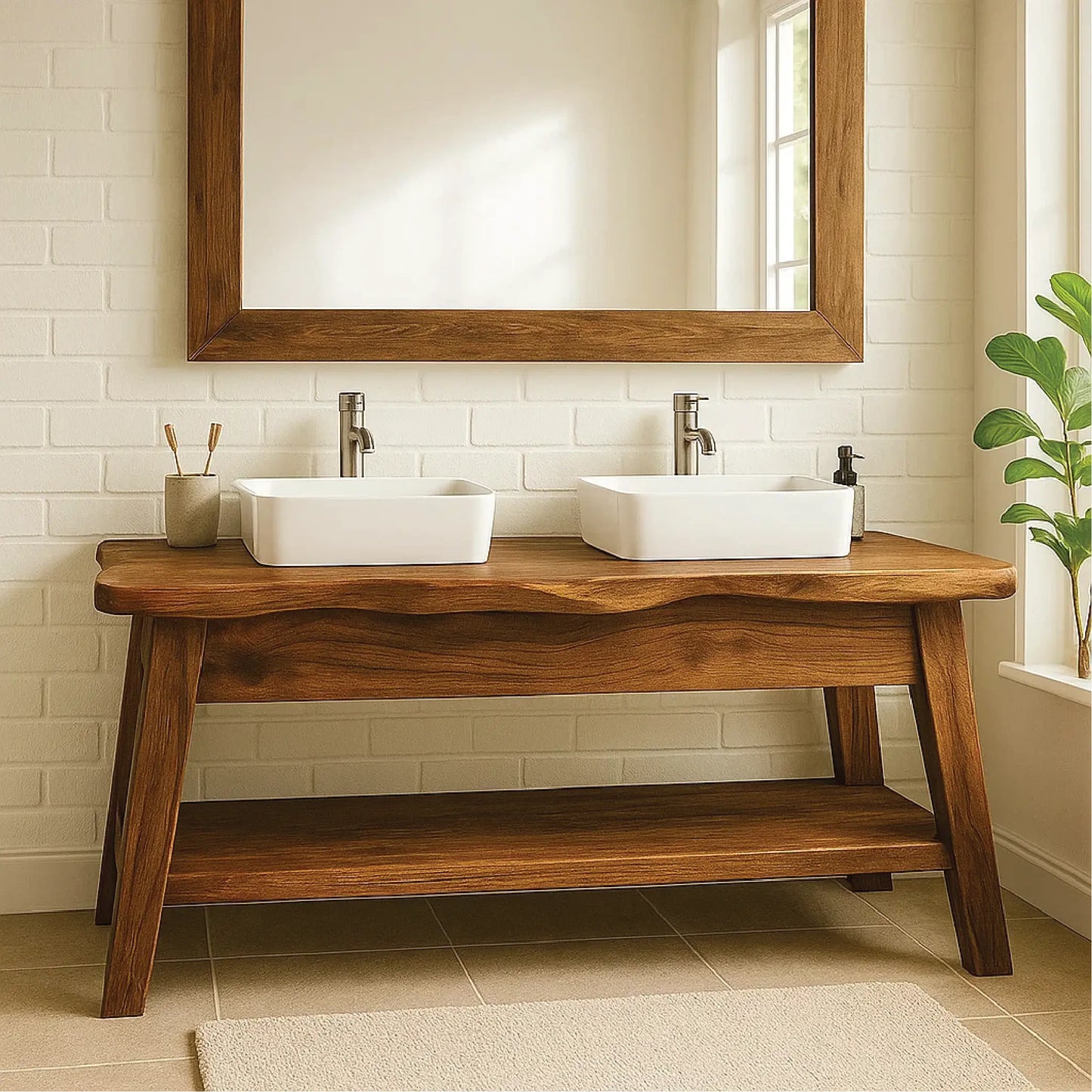 Handcrafted Double Sink Solid Wood Bathroom Vanity with Live Edge Design for Modern Rustic Homes Lynnsnail