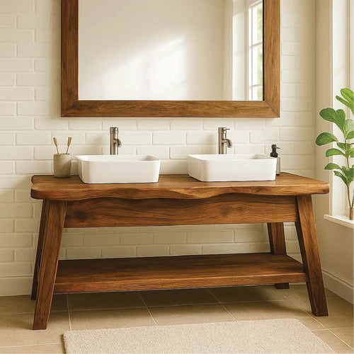 Handcrafted Double Sink Solid Wood Bathroom Vanity with Live Edge Design for Modern Rustic Homes Lynnsnail