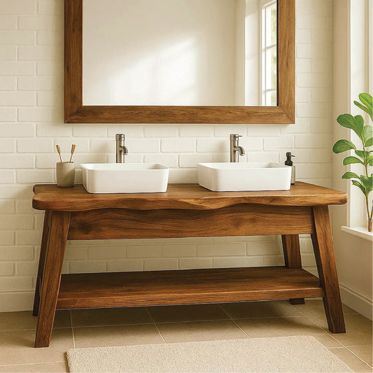 Handcrafted Double Sink Solid Wood Bathroom Vanity with Live Edge Design for Modern Rustic Homes Lynnsnail