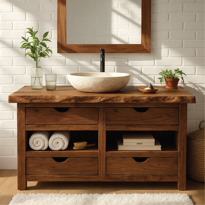 Handcrafted Solid Wood Bathroom Vanity with Natural Live Edge and Four Drawer Storage Lynnsnail