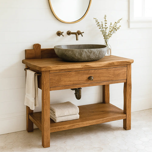 Handcrafted Solid Wood Bathroom Vanity with Drawer and Shelf for Rustic Farmhouse Interior Design Lynnsnail