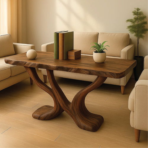 Handcrafted Solid Wood Console Table with Sculptural Y-Shaped Base for Modern Organic Interiors Lynnsnail