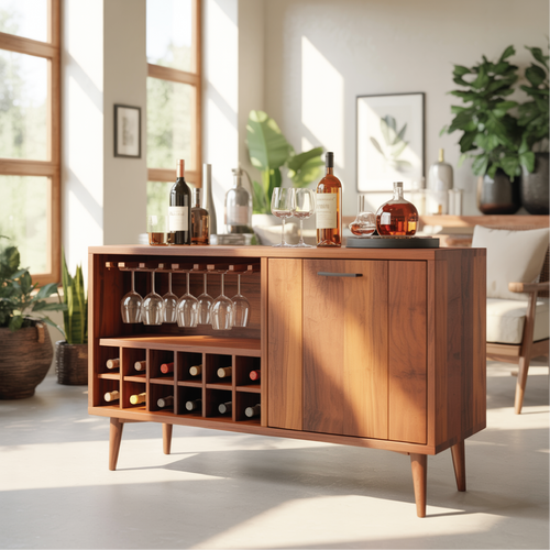 Handcrafted Solid Wood Dining Cabinet with Wine Rack and Hanging Glass Storage Lynnsnail