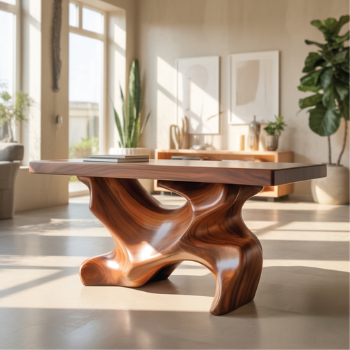 Solid Wood Console Table with Sculptural Organic Base – Handcrafted Statement Furniture Lynnsnail